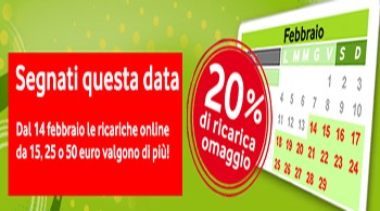 Vodafone: 20% di ricarica omaggio online