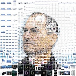 Un mosaico di Steve Jobs con tutti i prodotti Apple