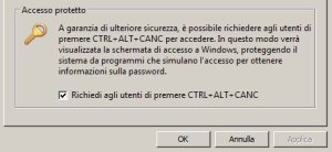 Abilitare l'accesso con CTRL+ALT+CANC in Windows Vista