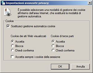 Come bloccare i cookie in Vista