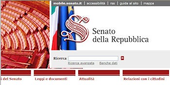 Il Sito del Senato visualizzabile sui cellulari