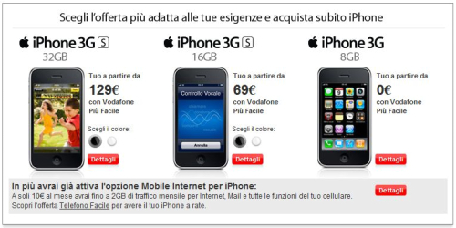 iPhone 3G S: prezzi dell'abbonamento Vodafone