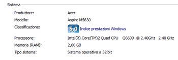 Proprietà del sistema e indice delle prestazioni di Windows Vista