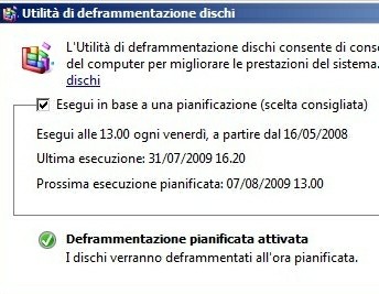Disattivare la deframmentazione automatica del disco