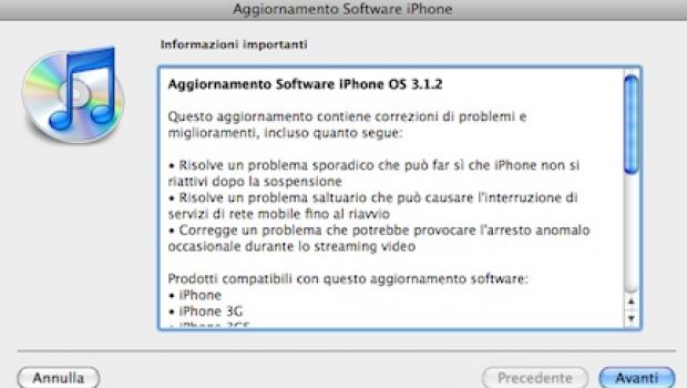 Disponibile il firmware 3.1.2 per iPhone e iPod touch (Aggiornato)