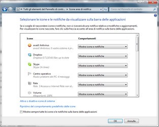 Personalizzazione dell'area di notifica in Windows 7