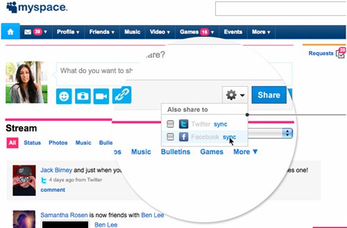 MySpace integra la sincronizzazione con Facebook e Twitter