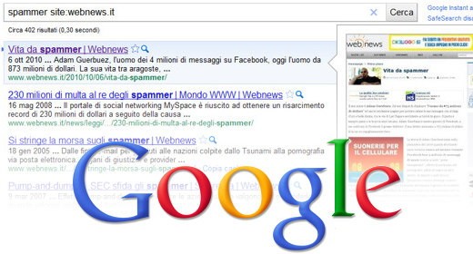 Google, ecco l'anteprima di ricerca