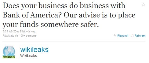 Wikileaks minaccia Bank of America Wikileaks minaccia Bank of America
