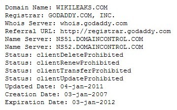 WHOIS Wikileaks.com WHOIS Wikileaks.com