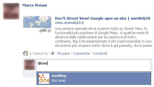 Tag nei commenti Facebook