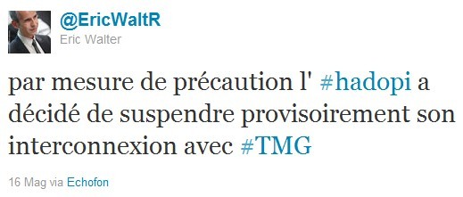 L'avviso di sospensione dell'HADOPI da parte di Eric Walter L'avviso di sospensione dell'HADOPI da parte di Eric Walter