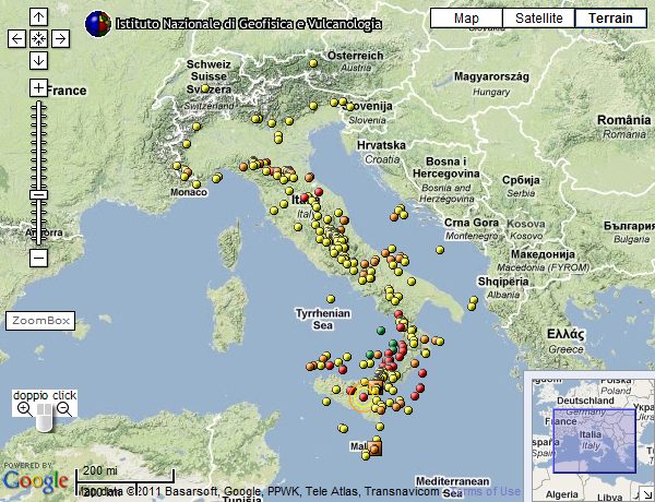 Mappa INGV dei terremoti in Italia Mappa INGV dei terremoti in Italia