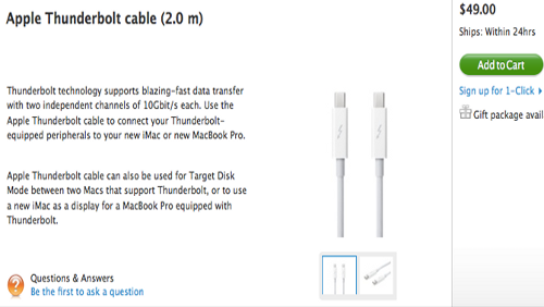 49 dollari per un cavetto Thunderbolt