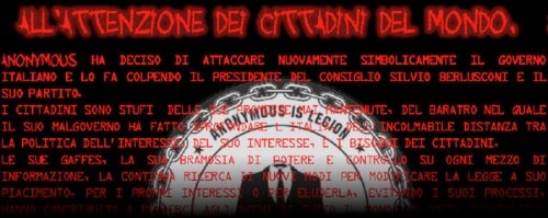 Anonymous all'attacco di Silvio Berlusconi e del PDL