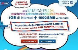TIM Young: 1000 SMS e 1GB di traffico dati al mese