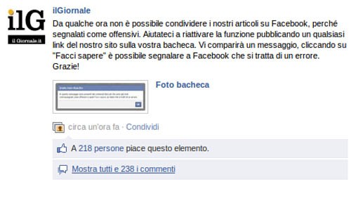Il Fatto e Il Giornale bloccati su Facebook