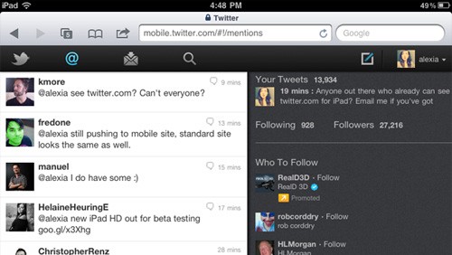 Twitter ottimizzato per iPad con HTML5