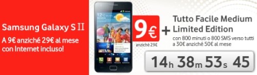 Vodafone: Samsung Galaxy S2 a 9€ mese con Tutto Facile Medium Limited Edition a 30€