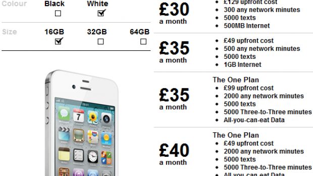 iPhone 4S: L'offerta in abbonamento di H3G nel Regno Unito