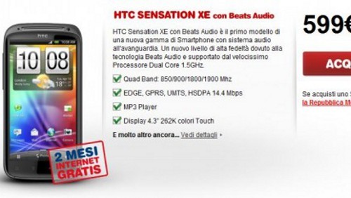 HTC Sensation XE in Italia con TIM
