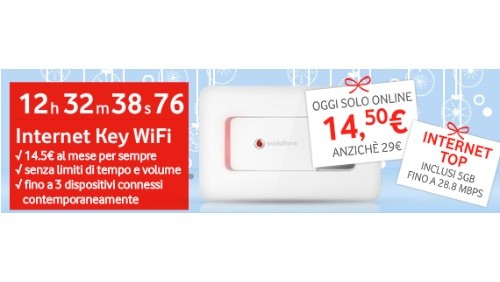 Promozione Vodafone: solo per oggi Internet Key WiFi e Internet Top a 14,5€ al mese