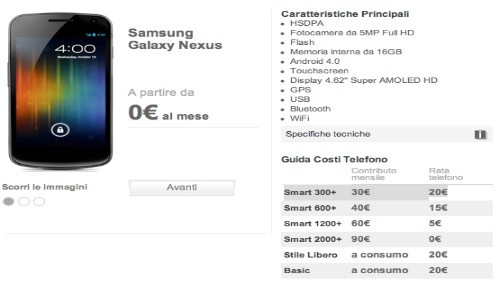 Galaxy Nexus, ecco le offerte di Vodafone