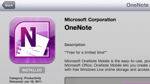 Microsoft OneNote 1.3 disponibile anche per iPad