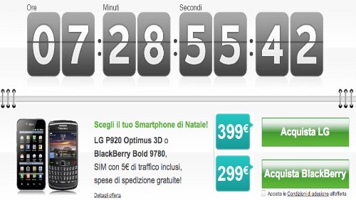 Vodafone Countdown: solo per oggi LG P920 Optimus 3D a 399€ e BlackBerry Bold 9780 a 299€
