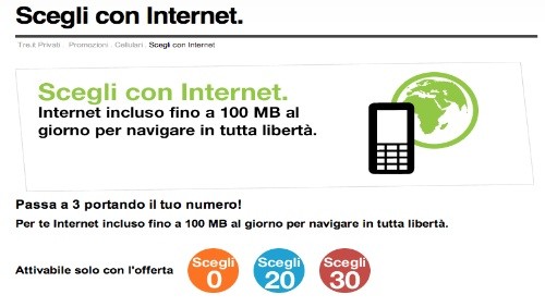 Scegli con Internet: 100MB di Internet gratis per chi porta il proprio numero a 3 Italia