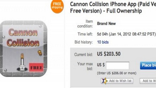 App Store: il codice sorgente di un gioco all'asta su eBay