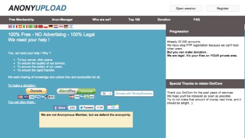Anonyupload, il sito che vuole emulare Megaupload è online
