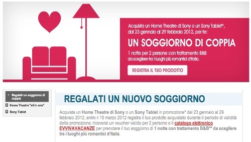 A San Valentino il soggiorno te lo regala Sony