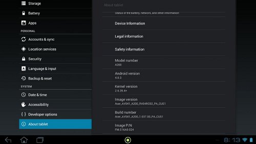 Acer Iconia Tab A200, update Android 4.0 ICS