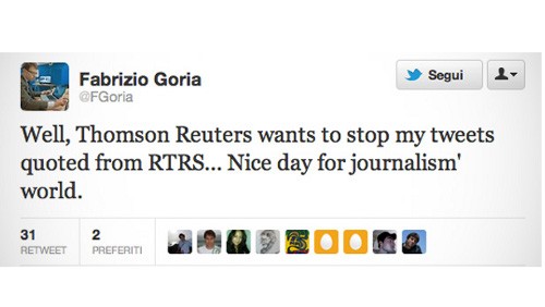Reuters ai tempi di Twitter: scoppia il caso Goria