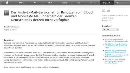 iCloud: Motorola vieta le e-mail push in Germania