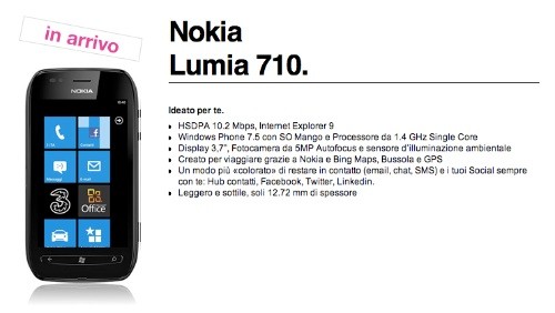 Nokia Lumia 710 in arrivo con 3 Italia