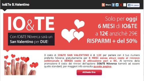 Nòverca IO&TE San Valentino, solo per oggi per tutti gli innamorati