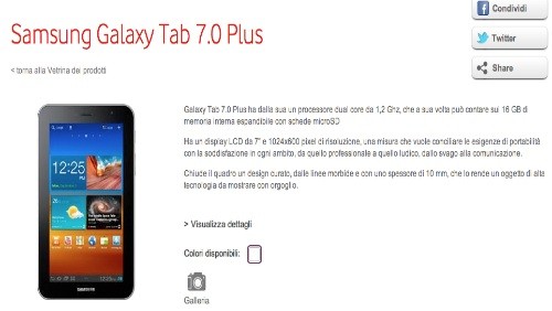 Samsung Galaxy Tab 7.0 Plus entra nei listini Vodafone