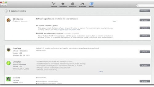 OS X Mountain Lion: Software Update in Mac App Store