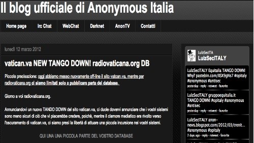 Anonymous colpisce anche il Vaticano