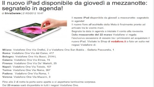 Nuovo iPad, la notte bianca di Vodafone