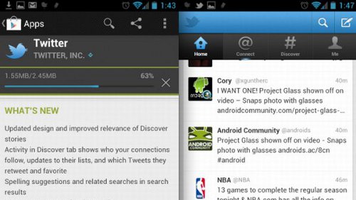 Twitter per Android aggiorna UI e notifiche push