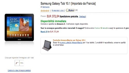 Amazon Italia: Samsung Galaxy Tab 10.1 a 372 Euro e Galaxy Tab 8.9 a 347 euro