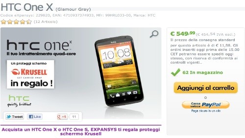 HTC One X a 549 euro da Expansys.it sino al 30 aprile