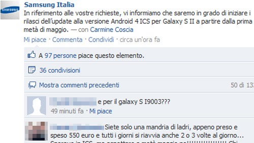 Samsung Galaxy S II, Android 4.0 ICS a metà maggio