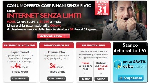 Telecom Italia, Internet Senza Limiti a 21,26 euro al mese