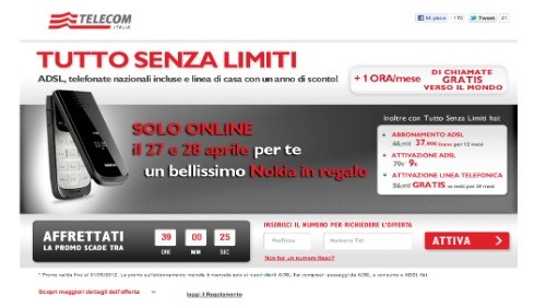 Telecom Italia: canone scontato per 12 mesi e cellulare nokia in regalo a chi attiverà Tutto Senza Limiti