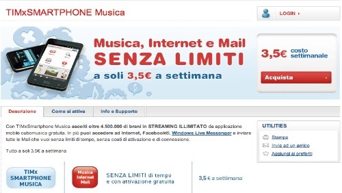 TIMxSmartphone Musica: musica, internet ed email senza limiti