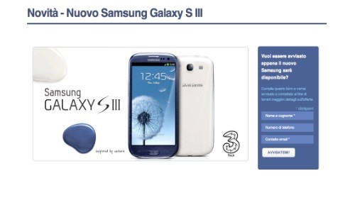 Samsung Galaxy S3 in arrivo con 3 Italia